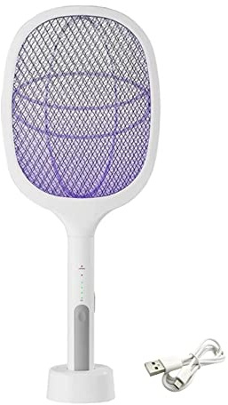 SANDALFON Raqueta Matamoscas Eléctrica, USB Recargable, Matamosquitos 3 Capa Protección Kill Mosquito, Succionador de Insectos Voladores, Dormitorio Cocina Sala de Estar Jardn Camping Ecológico