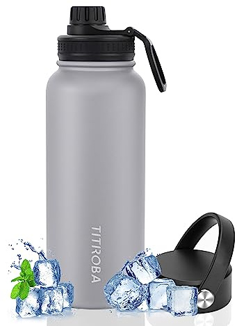 TITIROBA Edelstahl Trinkflasche 1L Auslaufsicher Thermosflasche BPA Frei Isolierflasche Vakuum Doppelwand Isolierung Grau