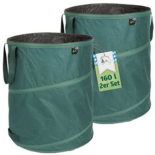 TTL Garden 2x 160L Premium Pop Up Gartensack - 220gsm 600D Oxford 2er Set 160 Liter Gartenabfallsack faltbar extra stabil - Laubsack Sack & Behälter für Grünschnitt Garten Abfall selbstaufstellend