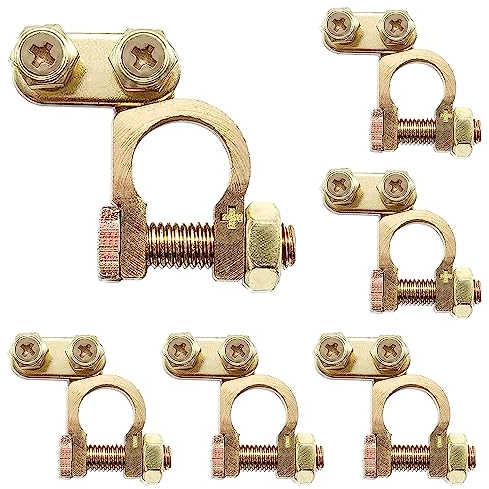 mizikuu Terminali Morsetti di Batteria, 6 Pezzi Kit Connettore Positivo 12V/24V Connettore Terminale Della Batteria Durevole Angolati per Auto, Camion, Roulotte, Case Mobili, Batterie
