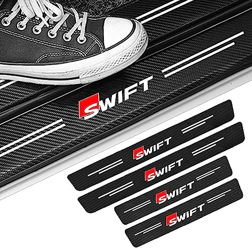 RIDGOEL 4 Pièces Protection Seuil de Porte de Voiture pour Suzuki Swift, Autocollant en Cuir de Fibre de Carbone Plinthes pour Auto Red