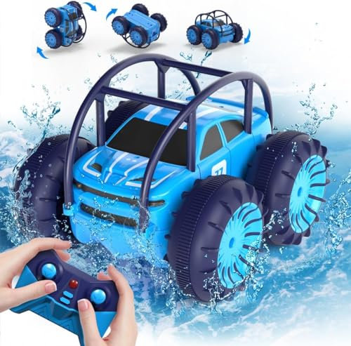 MaxTronic Direct Charging Remote Control Car for Kids, Amphibious RC Cars Toy 2.4G 360° Flips Rotation 15KM/H 4WD All Terrain Stunt Car with Ajustable LED for Boys Girls 3-12 Years Old