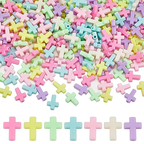 SUNNYCLUE 300 Pieza de Cuentas Cruzadas A Granel, Cuentas Cruzadas Acrílicas Coloridas, Mini Pequeñas, Color Macarrón, Colcha de Bolsillo, Cruces, Pequeño Crucifijo de Pascua de Plástico, Perlas ESPA