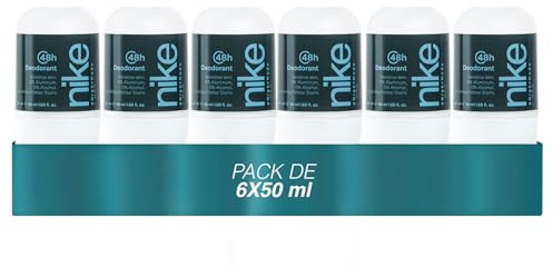 NIKE - Night Mode Pack de 6 x 50 ml, Desodorante Hombre Roll-On, Desodorante Antimanchas para Piel Sensible, 0% Alcohol y 0% Sales de Aluminio, de Larga Duración, Fragancia Frutal Amaderado