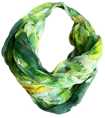 J26 Streifen Seide Glitzer Gold Fäden Sommer Frühling Loop Verlauf Regenbogen Rainbow Silk Uni Rundschal Schlauchschal Stola Schal leicht (Blumen Grün)