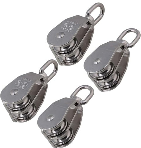 Cokritsm M32 Doppel Umlenkrolle Stahlseil, 4 Pack Doppel Umlenkrollen Stahlseil Edelstahl 304 für Seile, Flaschenzug Stahlseil,Seilrolle Edelstahl für Seile Tragkraft 250kg