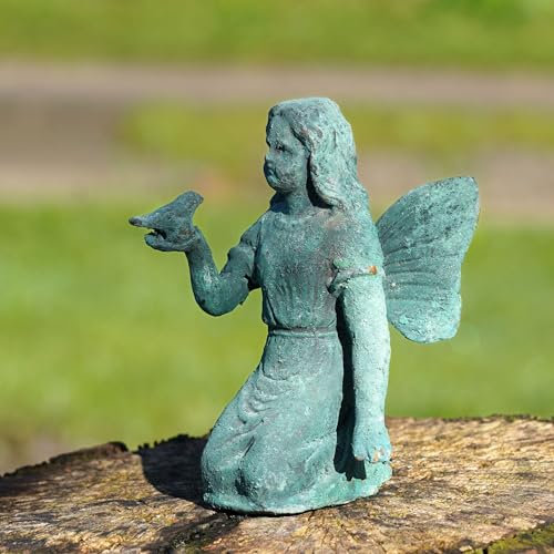 Statue de fée assise en fonte antique Vert-de-gris Décoration de jardin
