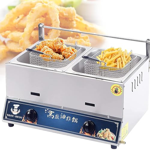 DPLWJPP Friggitrice A Gas Professionale 10 L/20 L,Friggitrice Gas Serbatoio in Acciaio Inox Friggitrice per Patatine Pollo con Cestello per Ristorante Commerciale Cucina Domestica,20L