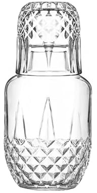 Bedside Night Water Carafe Set with Glass, Clear Nightstand Carafe for Bedroom and Guest Room, Glass Mouthwash Decanter for Bathroom (550 ml / 18.5 OZ)