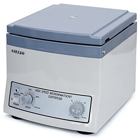 CHANGLKJ Centrifugeuse De Paillasse De Laboratoire, Centrifugeuse À Grande Vitesse avec 100 Capillaires en Verre, Vitesse Réglable 1500-12000 TR/Min, Minuterie 0-60 Min, pour La Séparation du Sang