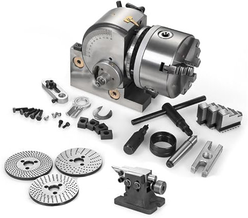 4/5/6 universal milling head set,Precision Semi Universal Dividing Head for Milling Machine Rotar，W/ 3 Indexing Plates,Tailstock & 3 Jaw Chuck, for Milling Grinding Drilling Machine(125mm/5in)