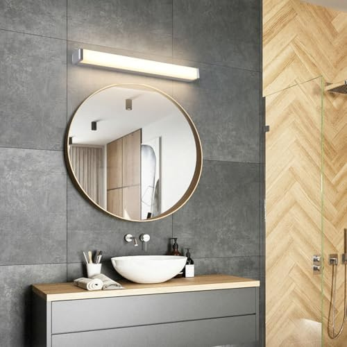 LED Spiegelleuchte Wandlampe Bad Wandleuchte Moderne Indoor Acryl Schrankleuchte Wandbeleuchtung Eitelkeit Lange Lichtleiste Wasserdichte für Schlafzimmer Wohnzimmer (Silbrig-Neutrales Licht,60cm)