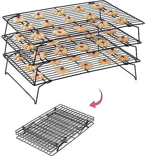 Stainless Steel 3 Layer Cooling Rack for Baking Non Stick Coated Foldable and Stackable Ideal for Cakes Cookies and More