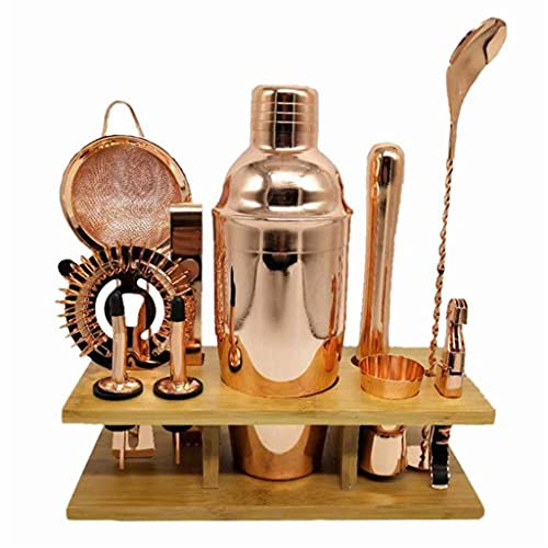Juego de coctelera de Acero Inoxidable con Soporte de Madera Cuadrado