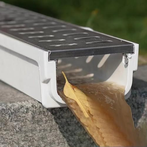 Système de drainage de tranchée en résine avec couvercle en acier inoxydable pour terrasse, trottoir, jardin, garage, pelouse