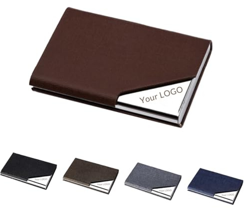 Jishiletao Individuelles Visitenkartenetui, personalisierbar, PU-Leder und Edelstahl, mehrere Brieftaschen, Kreditkarten- und Ausweishalter für Männer und Frauen, mit graviertem Logo und