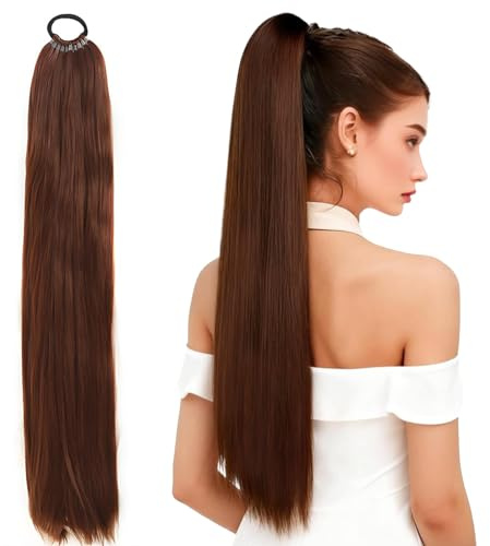 Haarteile Mit Gummiband, Ponytail Extension, Haarteil Mit Gummiband, Pferdeschwanz Haarteil, Haarverlängerung Zopf, Für Dünnes Haar, Braune Farbe Für Täglichen Gebrauch Und Besondere Anlässe