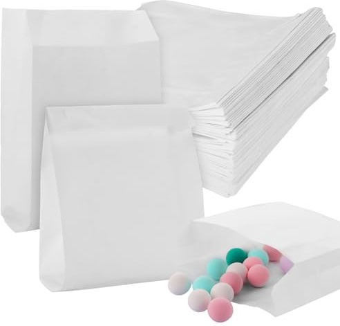 ZOFUN 200 Stück Papiertüten Klein Weiße, 16x11x4cm Kraftpapier Tüten Geschenktüten klein weiß, Butterbrottüten Frühstücktüten Brottüten Süßigkeiten für Adventskalender Hochzeit Geburtstag & DIY