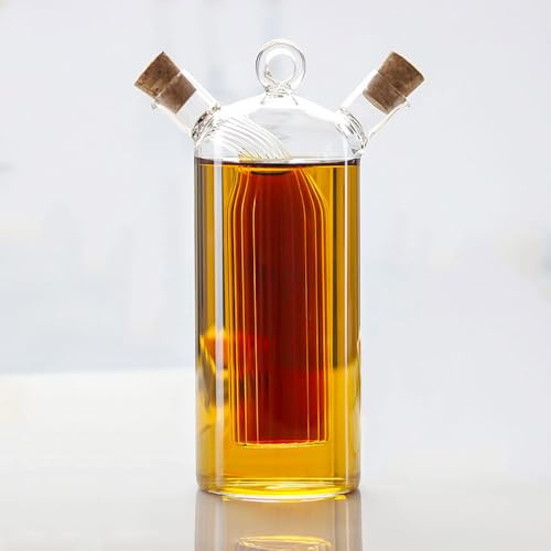 AINEKUI Oil and Vinegar Dispenser Bottle Set, 2 in 1 Olive Oil and Vinegar Cruet Bottle Double Pourer Spout Balsamic Vinegar Dispenser Container for Kitchen