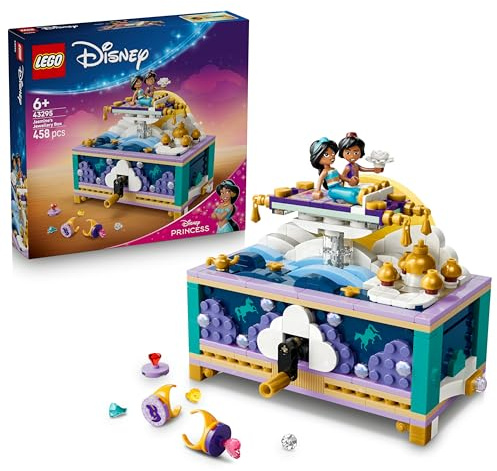 LEGO ǀ Disney Princess Jasmins Schmuckkästchen - Aladdin Set mit 2 Mini-Puppen, 2 Ringen und Dschinn Lampe - Zimmerdeko - Geschenk für Mädchen ab 6 Jahren und Fans - 43295