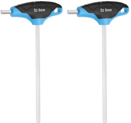 sourcing map Lot de 2 clés hexagonales avec poignée en T - 6 mm - 185 mm de long - En acier S2 - Clé hexagonale intérieure - Outil de réparation pour l'entretien automobile et domestique - Bleu et