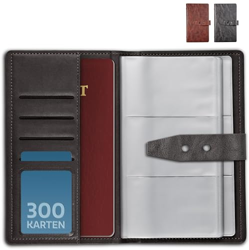 Praknu Visitenkarten Aufbewahrung für 300 Karten - Platzsparende Visitenkartenmappe mit Kartenfächer für Ausweis, Kreditkarten & Reisepass - Visitenkartenetui aus Kunstleder Schwarz