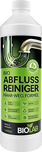 BIOLAB Abflussreiniger (1000 ml) Rohrreiniger mit Haarweg Formel – Extra Stark - Abflussfrei - Drain Free Abfluss Reiniger