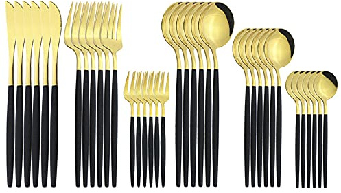 Ensembles de Couverts,36 pièces Ensemble de couverts en acier inoxydable Ensembles de vaisselle de polissage de miroir Utilisation polyvalente pour la maison et la cuisine-noir et or