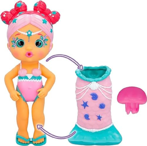 BLOOPIES Magic Tail Mermaids Layla | Sjöjungfru docka med avtagbar svans och hennes havsvän; de sprutar vatten och blåbubblor - badleksak och vattenspel för barn + 18 månader