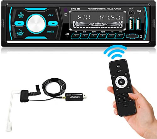NHOPEEW Single Din Car Stereo with 16G Memory Card, DAB/RDS/FM/AM/Bluetooth Hands Free Call/7 LED Colors, 1 Din Radio Multimedia Player with USB AUX-in TF Card Port + Remote Control