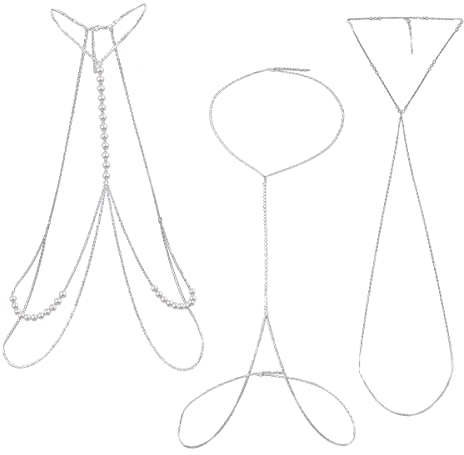 3 Bauchkette Silber, RosyFate Körperkette Silber, Körperketten, Kettengürtel, Bauchkette Hüftkette, Körperketten für Frauen, Bikini Bauchkette, Körperkette für Frauen und Mädchen (A)