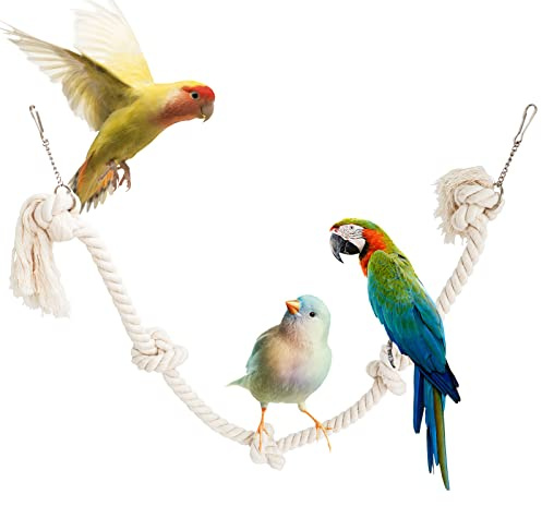 78.7 Inches Cotton Climbing Rope Toy, Lengthen and Bold Bird Ladder Bridge, Swing Toys, Pet Cage Accessories for Parakeets, Cockatiels, Macaw, African Grey Parrot