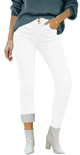 luvamia Women's Fleece Lined Jeans Winter Thermal Denim Jeggings Skinny High Waisted Stretch Warm Leggings Ladies White Skinny Jeans Brilliant White Size Small Size 4 Size 6