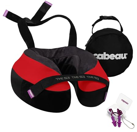 Cabeau The Neck's Evolution, TNE S3 Travel Neck Pillow Memory Foam Airplane Pillow - Neck Pillow with Attachment Straps - 360-Degree Support for Travel, Home, Office, and Gaming - (London Red)