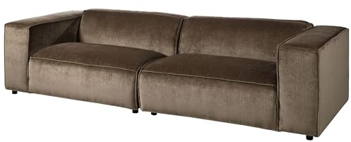 MASSIVMOEBEL24.DE | Amelie Cord Sofa 3-Sitzer aus Polyester in Taupe - 100% Polyester 286x103x69 cm Retro Stil Couch Polstercouch rechteckig