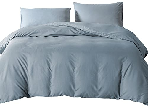 King Size Duvet Bedding Cover Sets Duvet Cover with 2pcs Pillowcases Soft Microfibre Polyester Duvet Cover Sets (Blue Grey)