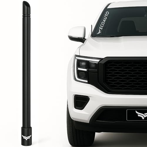 EcoAuto 8 Universal Short Stubby Truck Antenna — Truck Accessories for Ford, Dodge, GMC, Chevy, Jeep (2007+) — Anti Theft with Enhanced Reception — Ditch The Whip for Sleek Antenna (Black)