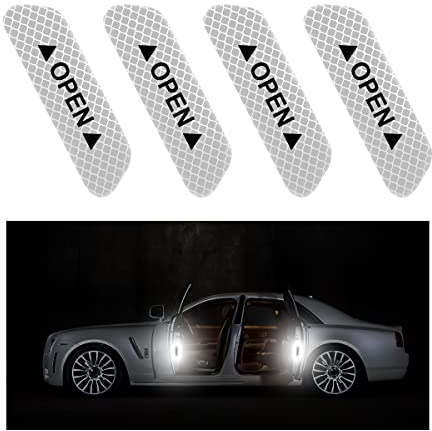 CGEAMDY 4 Stücke Autotür Open Aufkleber, Selbstklebende Autotür Antikollisionswarnung Reflektierende Aufkleber, Autotür Warnaufkleber Für Sicherheit des Autos(Silber)