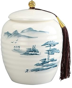 HUMAJORY Tea Caddy Hand-painted Ceramic Storage Jar Large Capacity Sealed Storage Tea Canister Upscale Kitchen Storage Empty Canister Tea Canister Tea Storage Jar