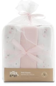 INTERBABY · Packung mit 3 Muslin Tücher aus Bambus&Baumwolle BEAR rosa · 55x70 cm · Saugfähig und atmungsaktiv und ideal zum Reinigen, Abwischen und Abdecken von Neugeborenen