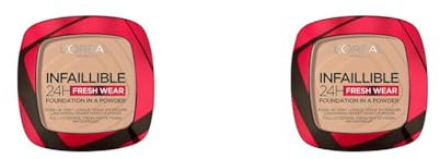 L'Oréal Paris Infallible 24H Fresh Wear Foundation in a Powder, Full-coverage, Longwear, Weightless Smooth Finish, Water-proof and Transfer-proof, 130 True Beige (Pack of 2)