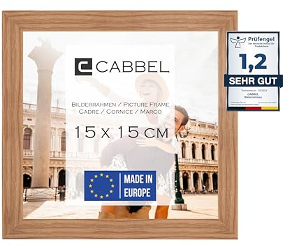 CABBEL Marco 15x15 cm, Roble, marco de madera MDF resistente, plexiglás inastillable, para colgar y colocar, ideal para fotos / imágenes / collage