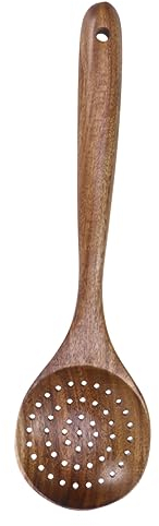 PRETYZOOM Colador Diseño Artesanal y Patrón Natural de Madera Resistente a Altas Temperaturas 28x8,2 Cm para Cocina Adecuado para Cocinar en Sartenes Antiadherentes