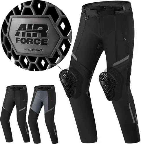 Shima Rush Pantalon Moto Homme Homologué Genouillères Airforce Pantalon De Moto Armure Combinaison de Motos Protection Ajustable Genoux Renforcé Airflow (Hommes, Pantalon Regular, Noir, L)