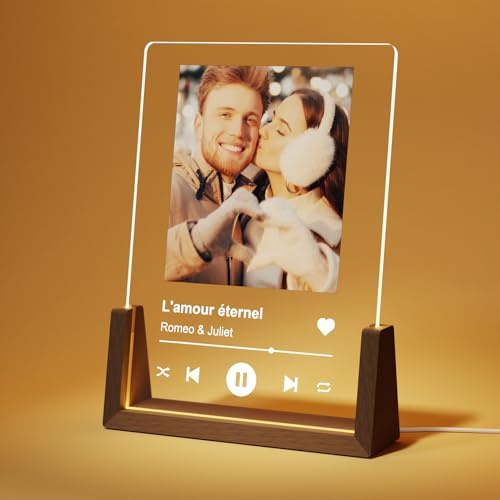 LUCKOR Cadeau Femme Personnalisé - Plaque Spotify Personnalisé Cadre Photo | Idee Cadeau pour Homme Copine ou Copain à Noël, Anniversaire et St-Valentin • Lampe Personnalisée avec Photo • Amour