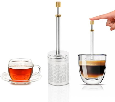 Filtrro Cafetière et Théière Portable Infuseur Type Presse, Réutilisable Sans Papier en Acier Inoxydable, Machine à Café et à Thé Portable