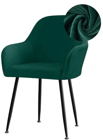 Highdi Stuhlhussen mit Armlehne, Stretch Samt Stuhlbezug Hochlehner Esszimmerstühle Bezug Sesselbezug Hussen für Stühle Waschbar Universal für Esszimmer Hotel Bankett Deko (Dunkelgrün,4er Set)