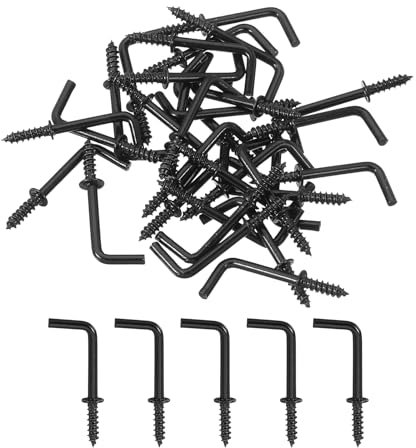 QUARKZMAN Ganci ad Angolo Retto, 40pz 3/4 Ganci a Vite a Forma di L Avvita Ganci, Ganci a Vite ad Angolo Retto in Metallo a Forma di 7 per Appendere, Nero