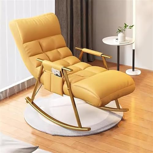 TINGMIAN Sessel Schaukelstuhl Accent Glider Lounge Chair Wohnzimmer-Schlafzimmer-Liegestuhl Beistellstühle Rückenlehne 5 Positionen Und Weich Gepolstertes Kissen(Color:Yellow,Size:Golden feet)