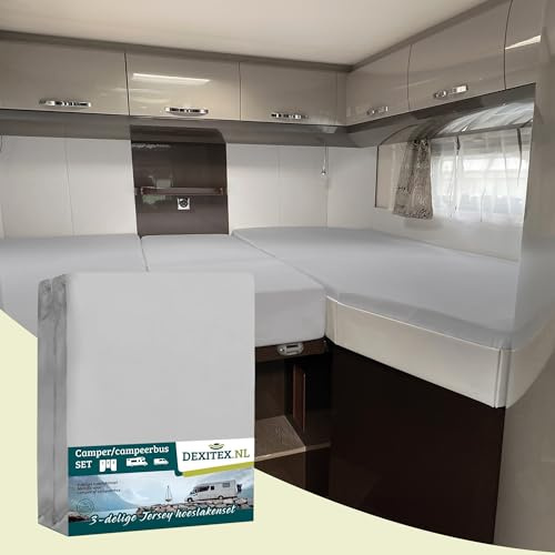 Dexitex - Bettlaken Wohnmobil 3 teilig und Wohnwagen - Einzelbetten Spannbettlaken Set Grau - Spannbettlaken Wohnmobil 3 Teilig - für Wohnmobil - OekoTEX - 100% Baumwolle - 3er Set